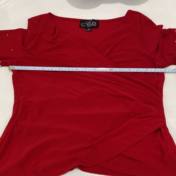 Alex Evenings 3/4 Sleeve Embellished Red Faux Wrap V-Neck Blouse Size Medium - Picture 7 of 13
